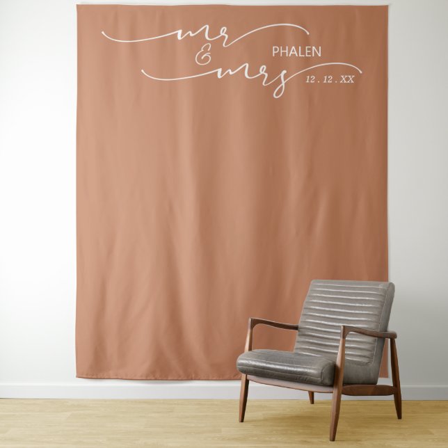 Terracotta Mr. und Mrs. Wedding Foto Banner Wandteppich (Beispiel)