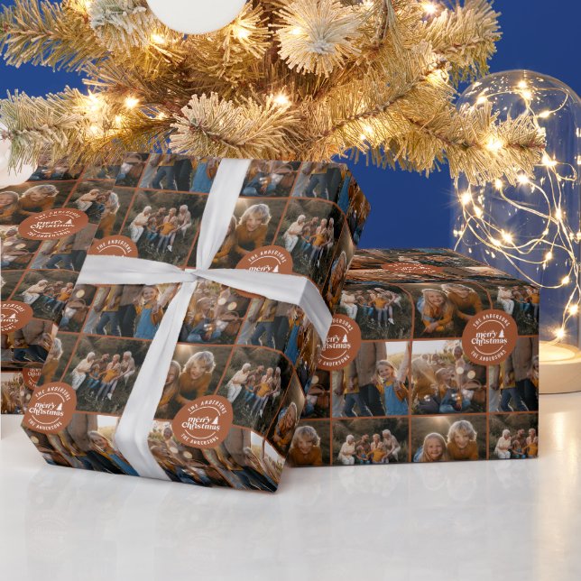 Terracotta Multi-Foto Weihnachten Modernstes Minim Geschenkpapier (Feiertage)