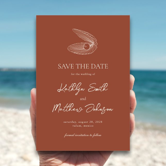 Terracotta Muschel Beach Ocean Hochzeit in Urlaubs Save The Date (Von Creator hochgeladen)