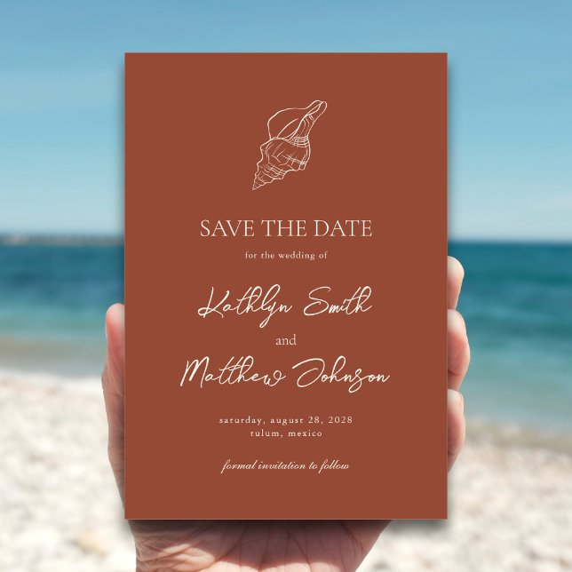 Terracotta Muschel Beach Ocean Hochzeit in Urlaubs Save The Date (Von Creator hochgeladen)