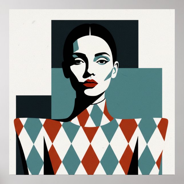 Terracotta Muse: Geometric Tribal Portrait in Eart Poster (Vorne)