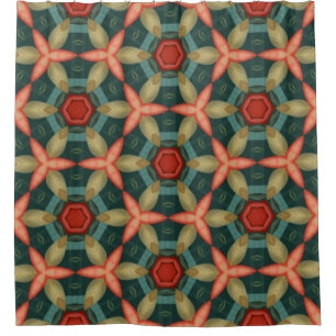 Terracotta, mustard, teal and green geometric duschvorhang