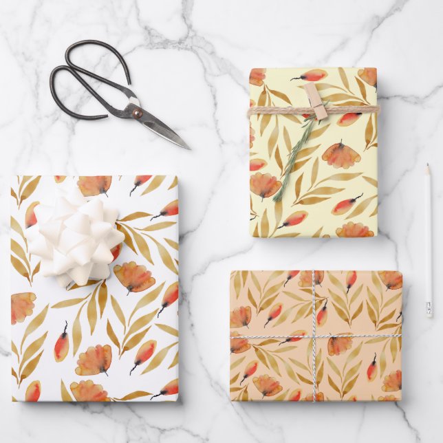 Terracotta Mustard Yellow Floral Geschenkpapier Set (Vorderseite)