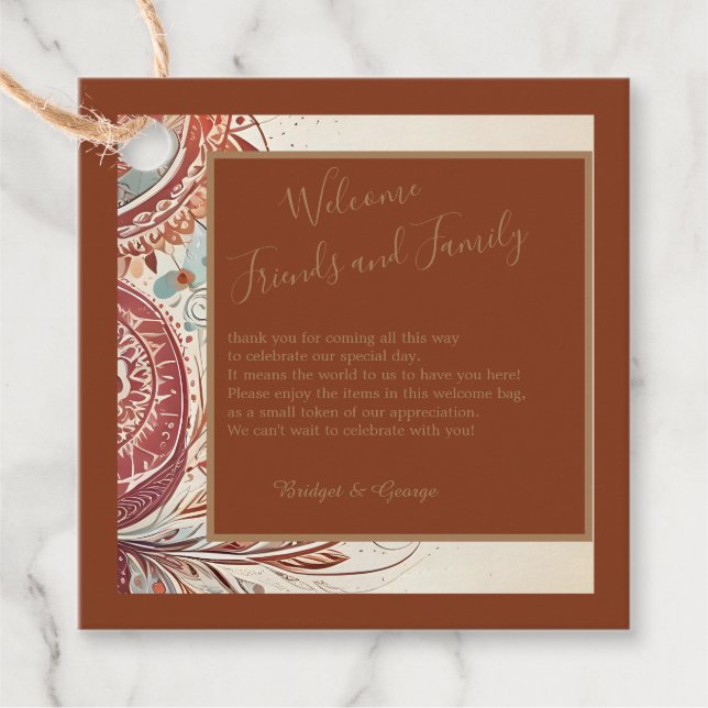 Terracotta natürliche Vintage Hochzeit Geschenkanhänger (Vorderseite)