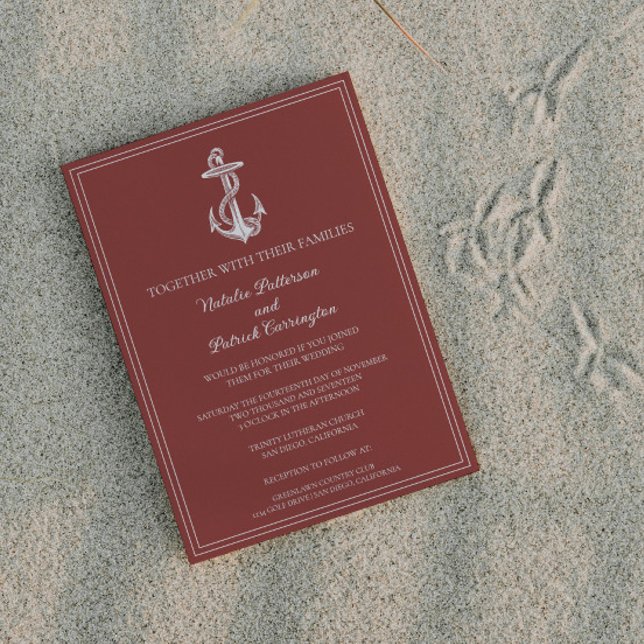 Terracotta Nautical Anchor Hochzeit Einladung (Terracotta Nautical Anchor Wedding Invitation)