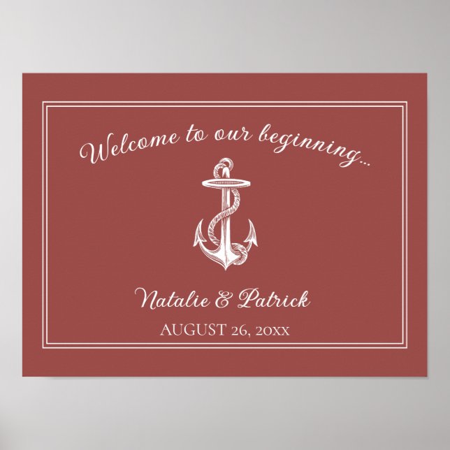 Terracotta Nautical Anchor Wedding Poster (Vorne)