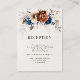 Terracotta Navy Blauer Hochzeitsempfang Begleitkarte