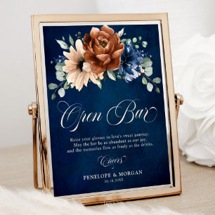Terracotta Navy Blue Brautparty Open Bar Sign Poster