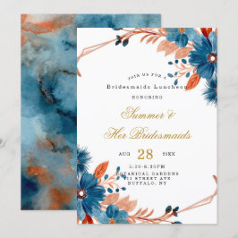 Terracotta Navy Blue Floral Bridesmais Luncheon Einladung