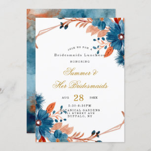Terracotta Navy Blue Floral Bridesmais Luncheon Einladung