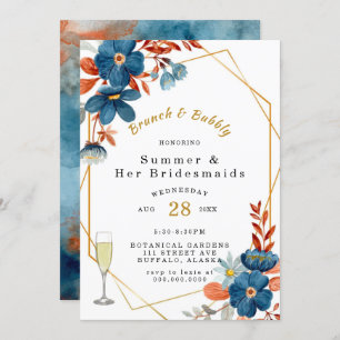 Terracotta Navy Blue Floral Brunch und Bubbly Einladung