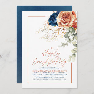 Terracotta & Navy Blue Floral Engagement Party Einladung