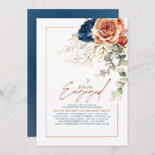 Terracotta & Navy Blue Floral Engagement Party Einladung