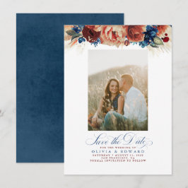 Terracotta Navy Blue Floral Save the Date Foto