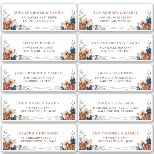 Terracotta Navy Blue Geometric Guest Address Label (Vorderseite)