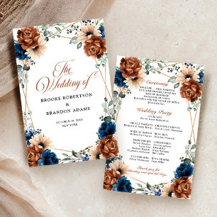 Terracotta Navy Blue Geometric Wedding Program