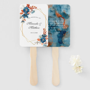 Terracotta Navy Blue Geometric Wedding Vielen Dank Fächer