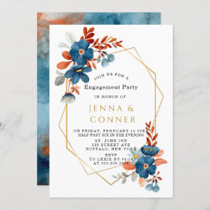 Terracotta Navy Blue Gold Flor Engagement Party Einladung