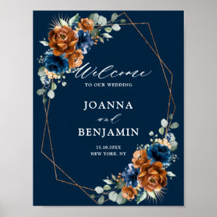 Terracotta Navy Blue Greenerity Wedding Welcome Po Poster