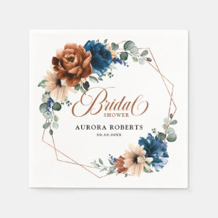 Terracotta Navy Blue Greenery Brautparty Serviette