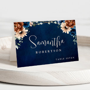 Terracotta Navy Blue Greenery Geometric Guest Name Tischnummer