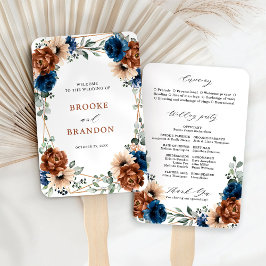 Terracotta Navy Blue Greenery Geometric Wedding Fächer