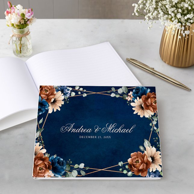 Terracotta Navy Blue Greenery Geometric Wedding Gästebuch (Terracotta Navy Blue Greenery Geometric Wedding Guest Book)