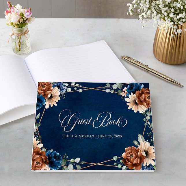 Terracotta Navy Blue Greenery Geometric Wedding Gästebuch (Terracotta Navy Blue Greenery Geometric Wedding Guest Book)