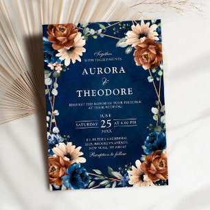 Terracotta Navy Blue Greenery Geometric Wedding in Einladung
