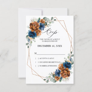 Terracotta Navy Blue Greenery Geometric Wedding RS RSVP Karte