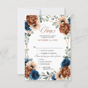 Terracotta Navy Blue Greenery Geometric Wedding RS RSVP Karte