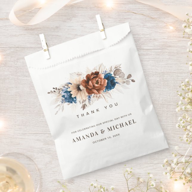 Terracotta Navy Blue Pampas Grass Rustikale Hochze Geschenktütchen (Ausgeschnitten)