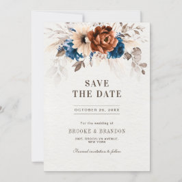 Terracotta Navy Blue Pampas Grass Rustikale Hochze Save The Date