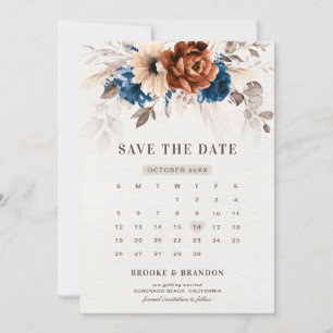 Terracotta Navy Blue Pampas Grass Rustikale Hochze Save The Date