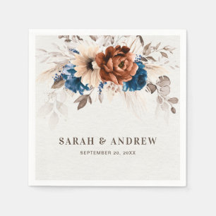 Terracotta Navy Blue Pampas Grass Rustikale Hochze Serviette