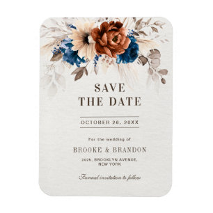 Terracotta Navy Blue Pampas Grass Save the Date Magnet