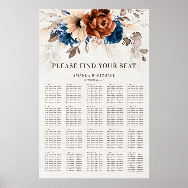 Terracotta Navy Blue Pampas Grass Seekarte Poster (Vorne)