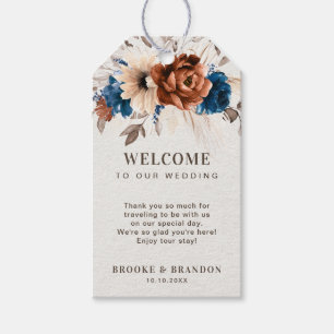 Terracotta Navy Blue Pampas Grass Wedding Willkomm Geschenkanhänger