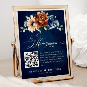 Terracotta Navy Blue Wedding Honeymoon Fund signie Poster