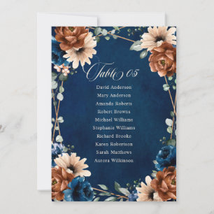 Terracotta Navy Blue Wedding Table Chart Einladung