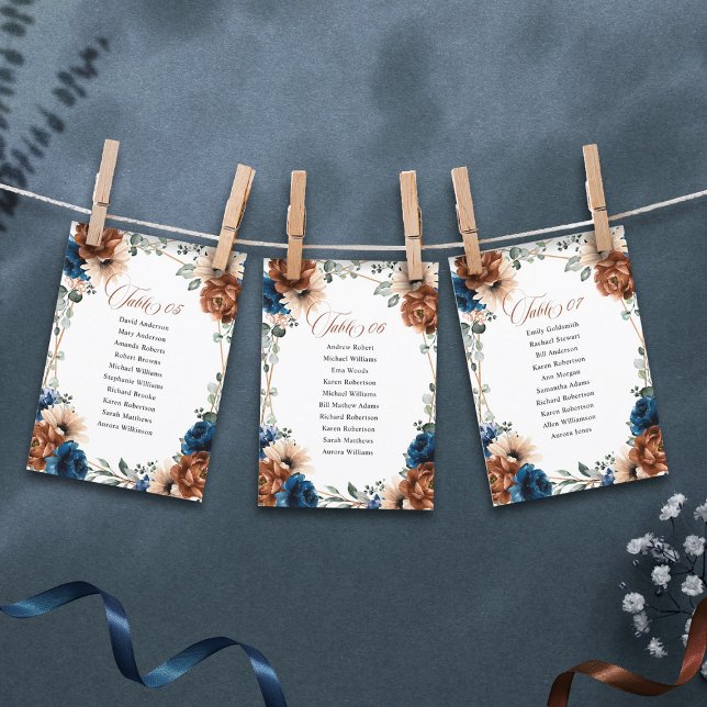 Terracotta Navy Blue Wedding Table Chart Einladung (Terracotta navy blue wedding seating chart)