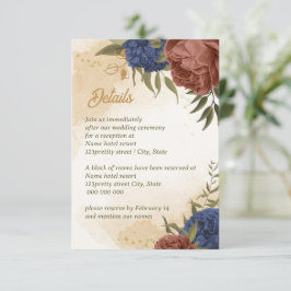 Terracotta navy blühende grüne Hochzeit Begleitkarte