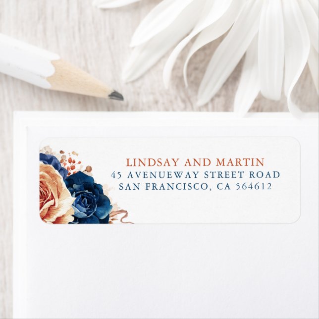 Terracotta Navy Blumen Elegantes Boho Label (Insitu)