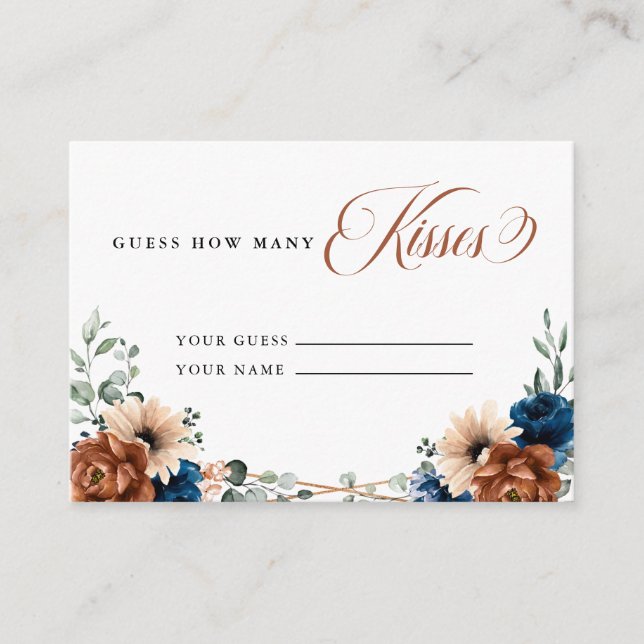 Terracotta Navy Greenery Raten Sie wie viele Kisse Begleitkarte (Vorderseite)