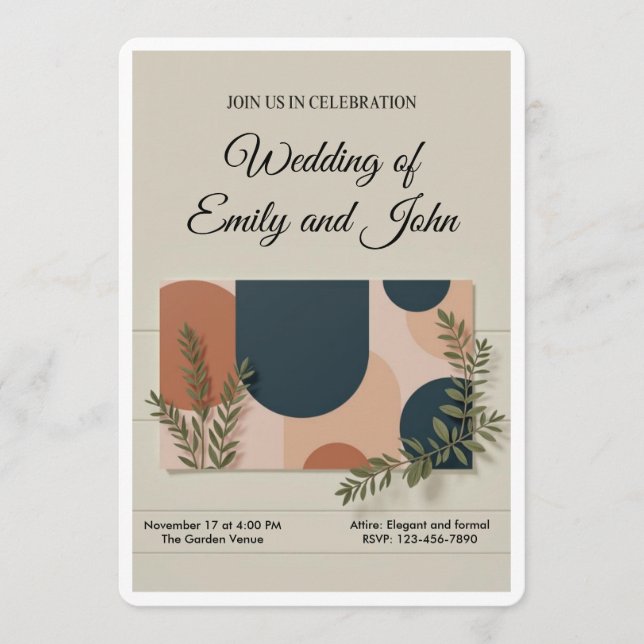 Terracotta Navy Greenery Wedding Invitation Einladung (Vorderseite)