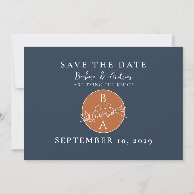 Terracotta Navy Monogram Wedding Save The Date (Vorderseite)