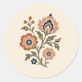 Terracotta Navy Patterned Floral Wedding Runder Aufkleber