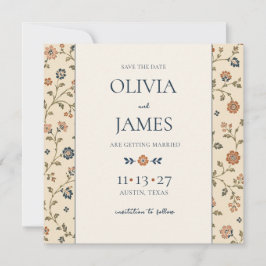 Terracotta Navy Patterned Floral Wedding Save The Date