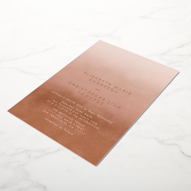 Terracotta Ombre Minimalistisch Boho Wedding Rose  Folieneinladung (Gedreht)