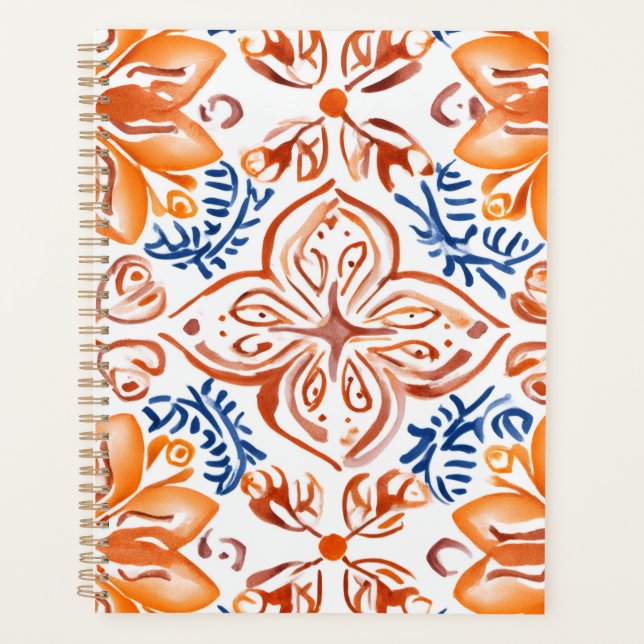 Terracotta orange Blütendesign Planer (Vorderseite)